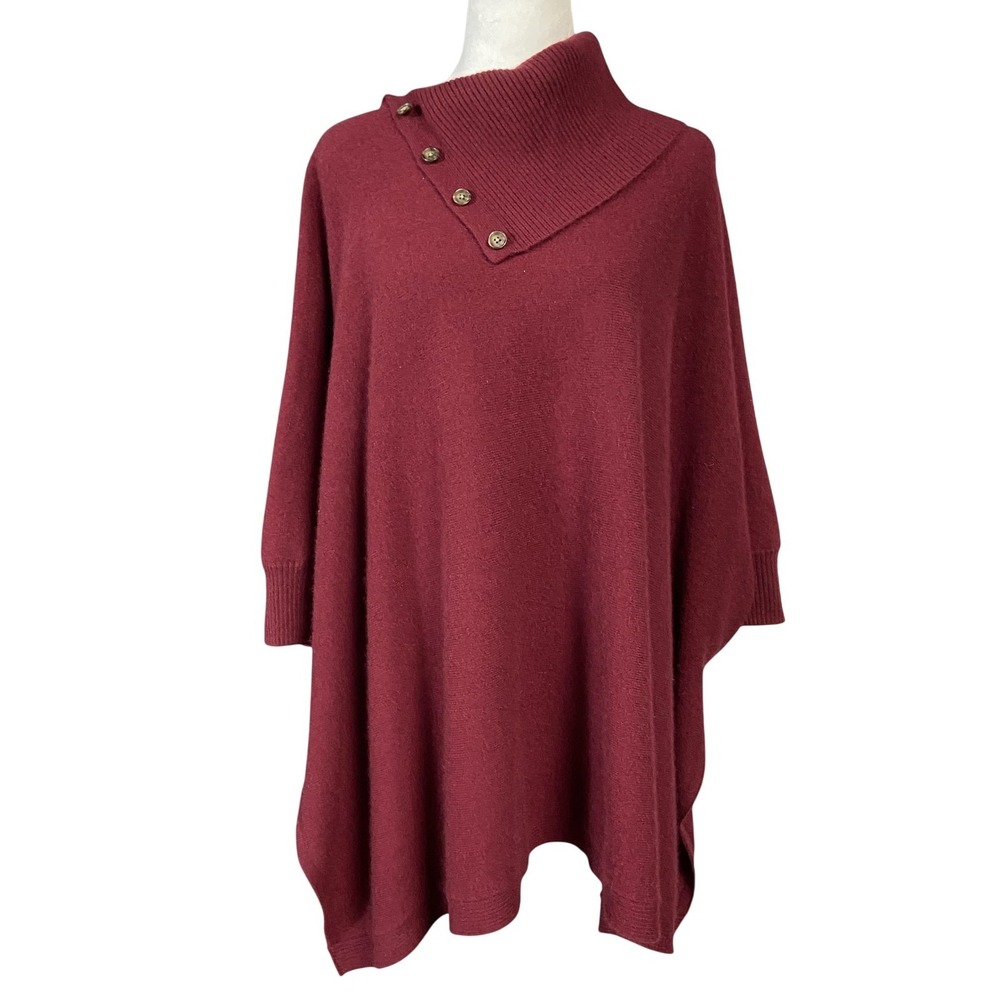 Soft By Naadam Sweater Cape Womens One‎ Size Red 100% Cashmere Cowl Neck Button